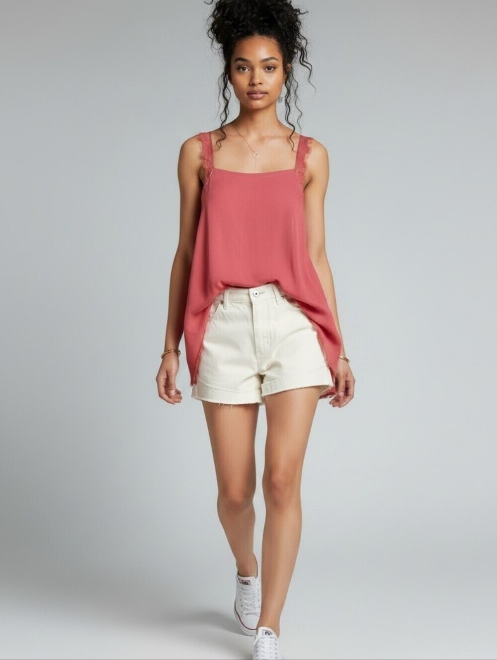 Free People Intimately Dobby Dot Square Neck Lace Cami in Dusty Rose Size Medium